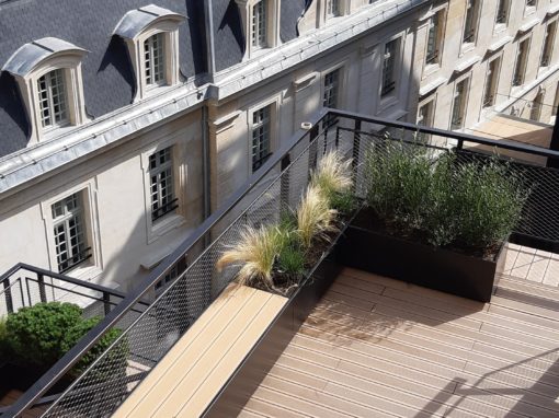 Réalisation d’un jardin RDC et terrasses pour un immeuble de bureaux / 75008 PARIS